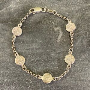 Vintage Sterling Italy Raphael Cupid Coin Charm Bracelet